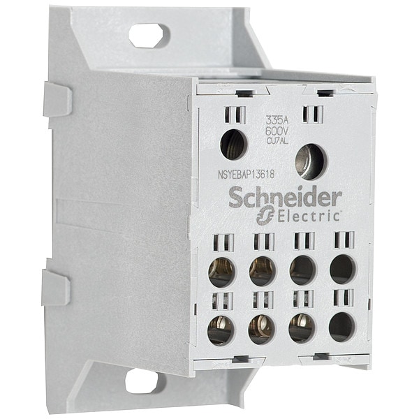Power Distribution Block, Finger-Safe, 1 Pole, 335 A Copper, 600 V AC/DC, Panel, Screw