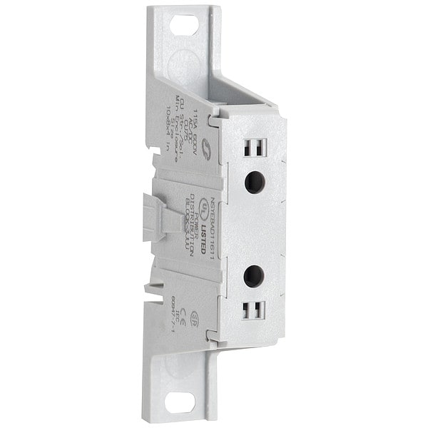 Power Distribution Block, Finger-Safe, 1 Pole, 115 A Copper, 600 V AC/DC, DIN Rail, Screw