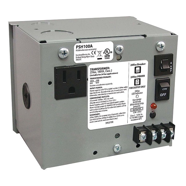 Enclosed Power Supply, 120V AC, 24V AC, 100VA