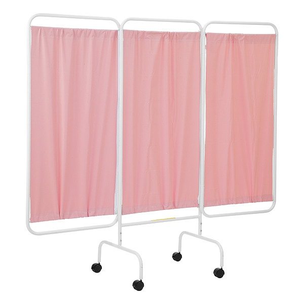 Three Panel Mobile Privacy Screen with Antimicrobial Mauve Vinyl Panels