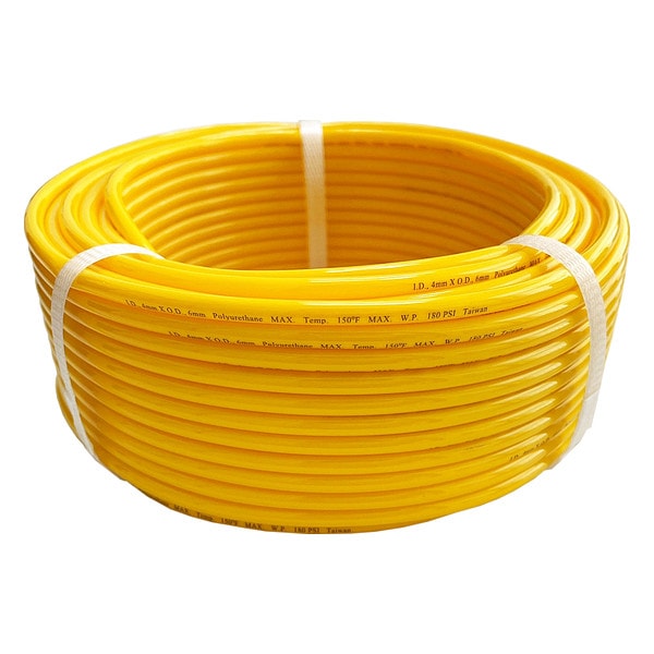 Tubing, 6mm OD, 180 PSI, 100 Ft, Yellow