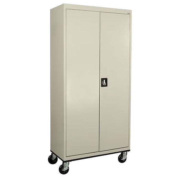 Solid Door Storage Cabinet, 36 in W, 78 in H, 24 in D, Putty