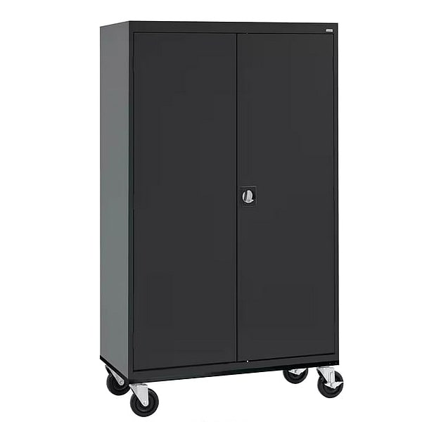 Solid Door Storage Cabinet, 46 in W, 78 in H, 24 in D, Black
