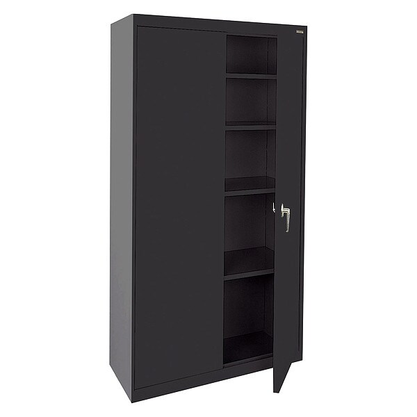Storage Cabinet, 72 in H, 36 in W, 18 in D, Swing, Keyed, Black, 4 Shelves