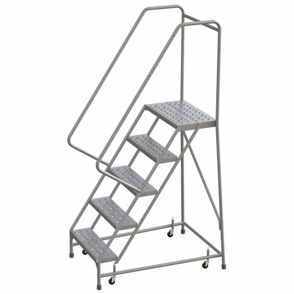 6.8 ft H Aluminum Rolling Ladder, 5 Steps, 350 lb Load Capacity