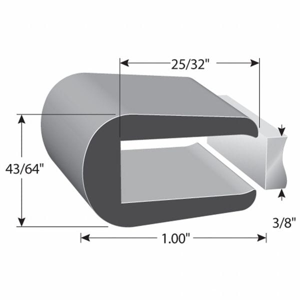 Rubber Edge Trim, 100 ft L, 11/16 in W