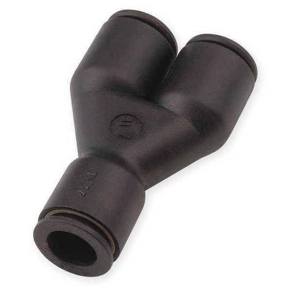 Push-Fit Wye Fitting, 3/16 in Tube Size, Brass, Fiberglass-Reinforced Nylon, Black, 10 PK