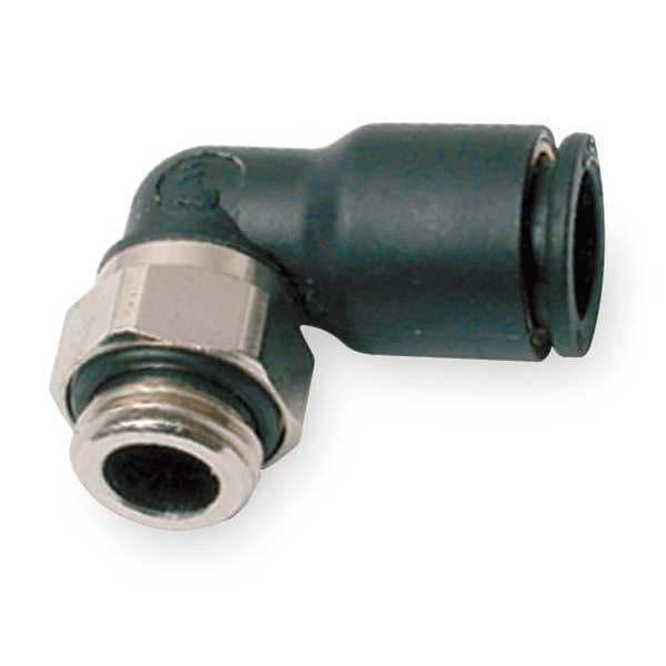 Push-Fit Elbow Fitting, 6mm Tube Size, Fiberglass-Reinforced Nylon, Black, 10 PK