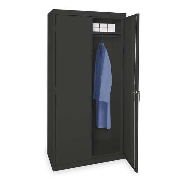 Wardrobe Storage Cabinet, 72 in H, 36 in W, 24 in D, Swing, Keyed, Black, 1 Shelves, 0 Drawers