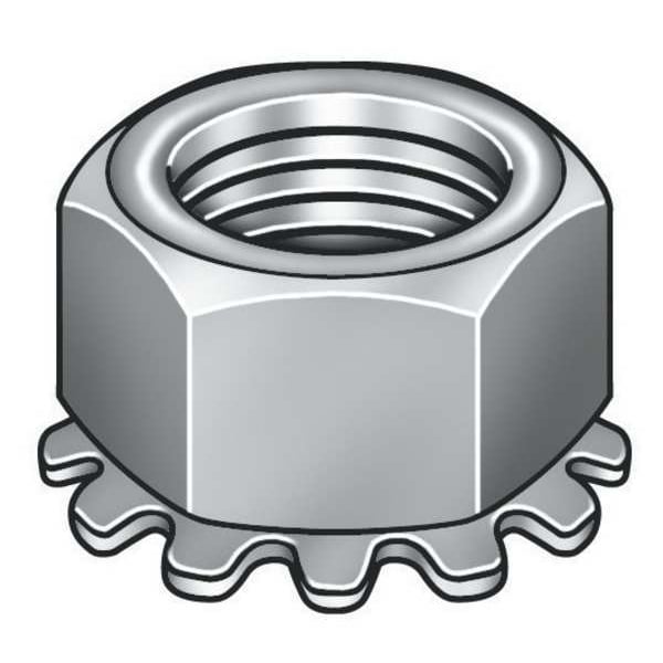 External Tooth Lock Washer Lock Nut, M8-1.25, 18-8 Stainless Steel, Not Graded, Plain, 50 PK
