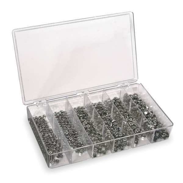 Plain Finish 18-8 Stainless Steel Keps w/ External Tooth Washer Hex Lock Nut Assortment, 600 pc.