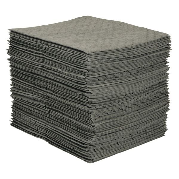 Sorbent Pad, 20 gal, 15 in x 19 in, Universal, Gray, Polypropylene