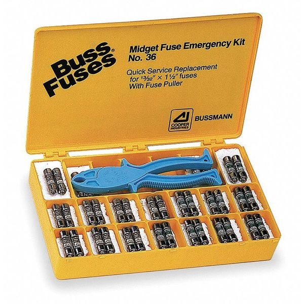 Midget Fuse Kit, FNQ, FNQ-R, KTK-R Series, 36 Fuses Included, CC Class, 1/2 to 30A