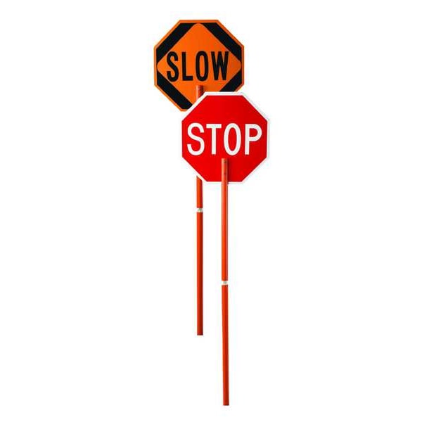 Traffic Paddle Sign, 2-Sided Stop/Slow, Engineer Reflective, 24 in HxW, Pole Mounted, 81 in Handle