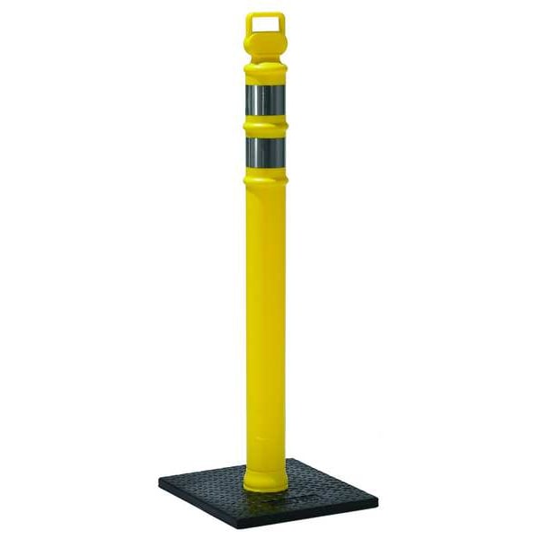 Delineator Post with Base, Polyethylene, 45 in H, Yellow, High-Intensity Prismatic, Grabber Top