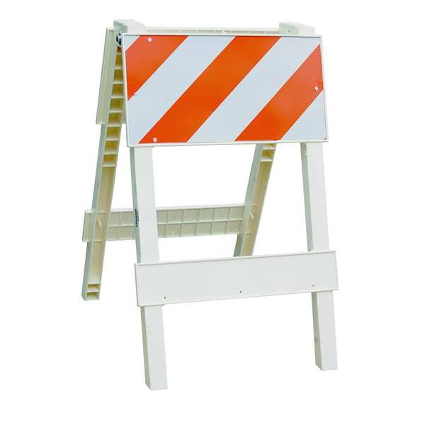 Type 1 Folding Barricade, Leg Frame, Polypropylene, 40 in H x 24 in W, Engineer, Orange/White