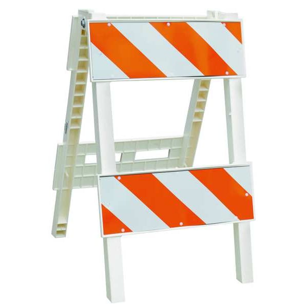 Type 2 Barricade, Polypropylene, Engineer, 41 in Height, 41 in Length, 18 lb, Orange/White