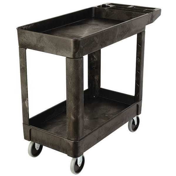 High Density Structural Foam Utility Cart with Deep Lipped Plastic Shelves, Flat, 2 Shelf, 500 lbs.