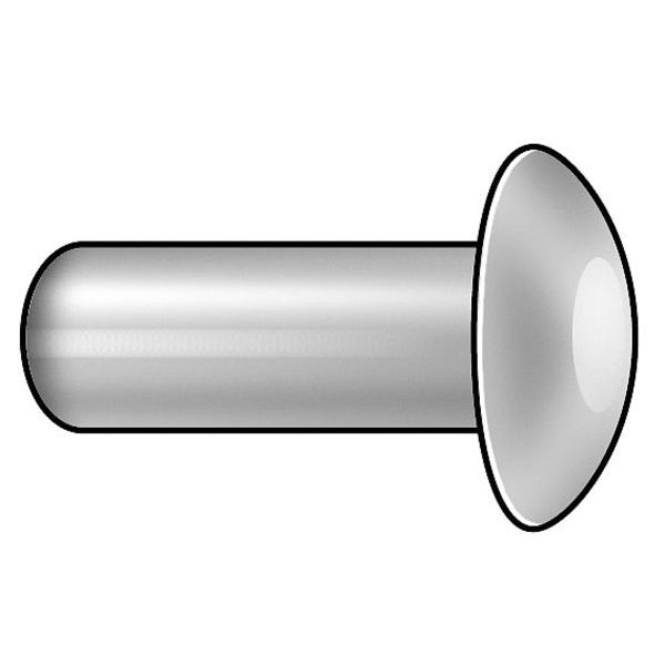 Semi-Tubular Rivet, Oval Head, 1/8 in Dia., 7/16 in L, Aluminum Body, 100 PK