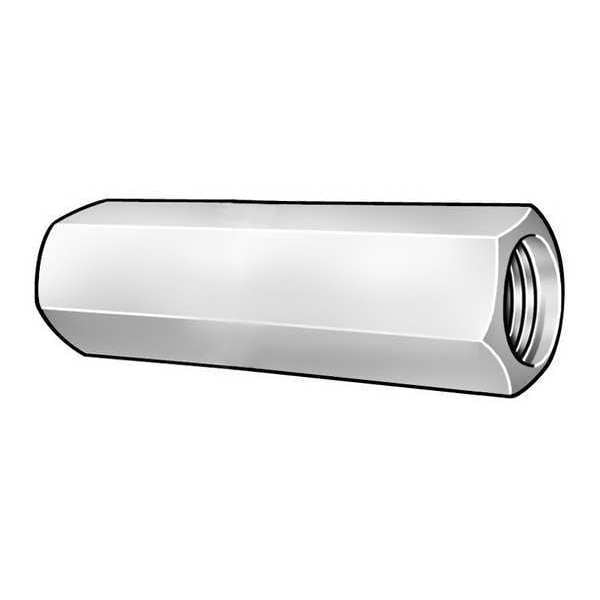 Coupling Nut, #10-24, 18-8 Stainless Steel, Not Graded, Plain, 3/4 in Lg, 3/8 in Hex Wd, 5 PK
