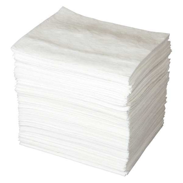 Sorbent Pad, 51 gal, 15 in x 19 in, Oil, White, Polypropylene