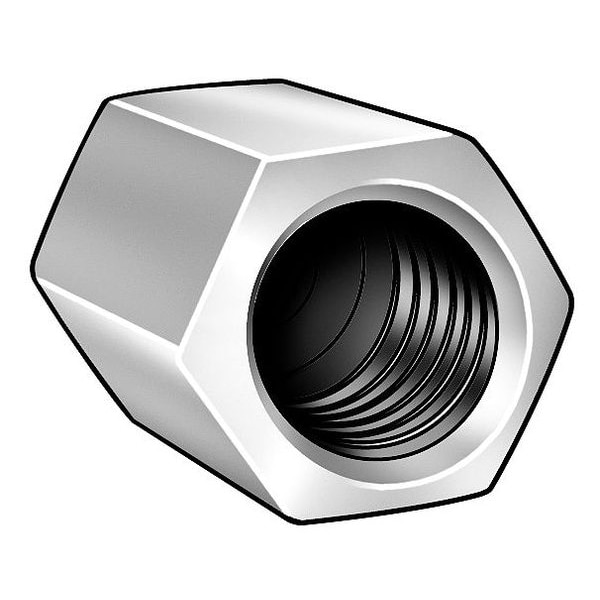 Coupling Nut Reducer, 1/2"-13 and 1/4"-20, Steel, Grade 2, Zinc Plated, 1-1/4 in Lg, 5/8 in Hex Wd