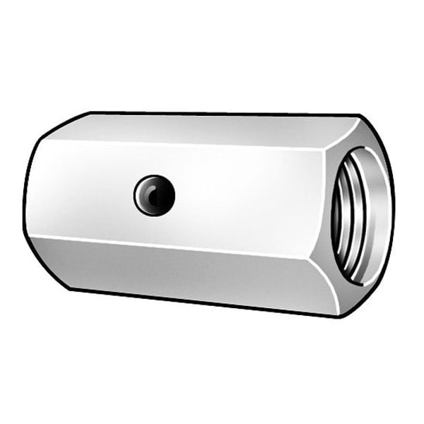 Coupling Nut, #8-32, Steel, Grade 2, Zinc Plated, 5/8 in Lg, 5/16 in Hex Wd, 5 PK