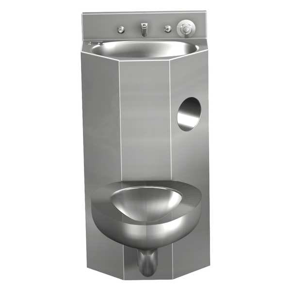 Prison Toilet and Sink Combination Unit, 1.6 gpf gpf, Off Floor Mount, Silver