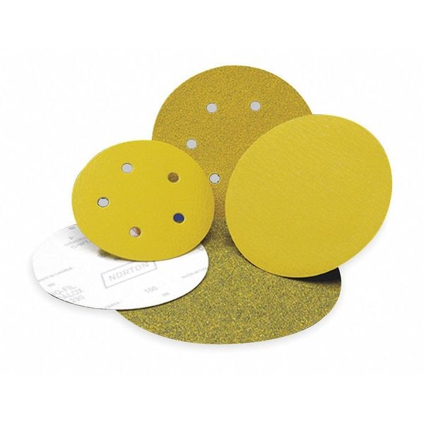 Hook-and-Loop Sanding Disc, 5" Dia, No Hole, Ceramic Alumina, P150 Grit, Coated Type, Dry Ice A975