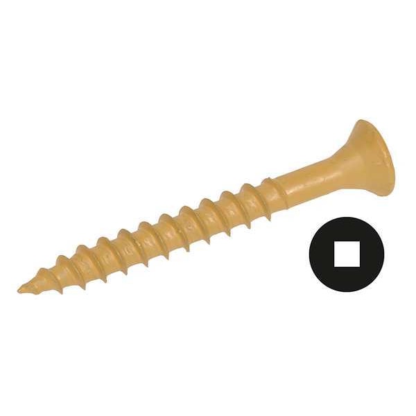 Wood Screw, #12, 3 in, Zinc Plated Steel Flat Head Square Drive, 100 PK