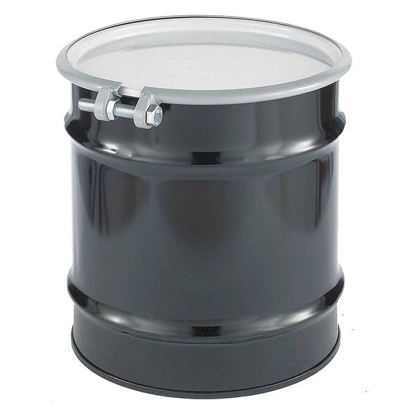 Open Head Transport Drum, Steel, 10 gal, Lined, Black