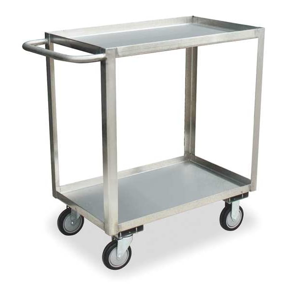 Flat Handle Utility Cart, Stainless Steel, 1,200 lb Load Capacity, 2 Shelves, 36 in L, 19 in W