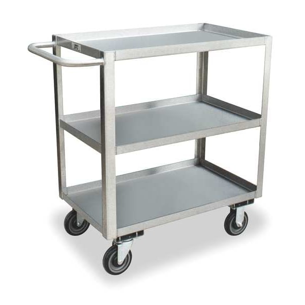 Utility Cart, 16 ga. Stainless Steel, 1200 lb Load Capacity, 3 Shelves, 42 in L, 25 in W, 35 in H