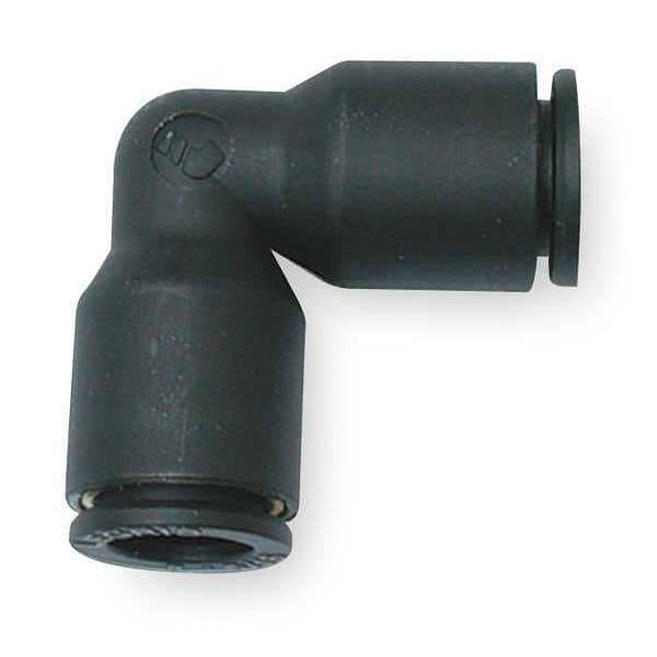 Push-Fit Elbow Fitting, 5/32 in or 4mm Tube Size, Fiberglass-Reinforced Nylon, Black, 10 PK