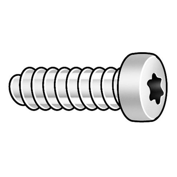 Thread Cutting Screw, M2.5 x 8 mm, Trivalent Clear Chromate, Zinc Steel Pan Head Torx Drive, 25 PK