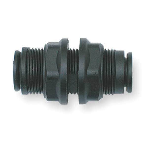 Push-Fit Union Fitting, 1/8 in Tube Size, Fiberglass-Reinforced Nylon, Black, 10 PK