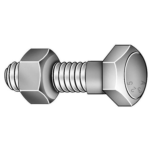 Grade A325, 7/8"-9 Structural Bolt, Hot Dipped Galvanized Steel, 6 1/2 in L, 75 PK