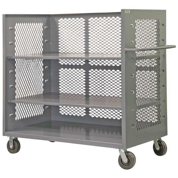 14 ga. Steel 3 Sided Mesh Stock Cart 2000 lb. Capacity, 66-1/2"L x 36-3/8"W x 56-7/16"H