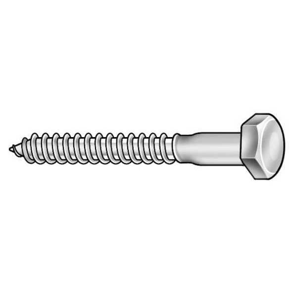 Lag Screw, 3/8 in, 5 in, 18-8 Stainless Steel, Plain Hex External Hex Drive, 10 PK