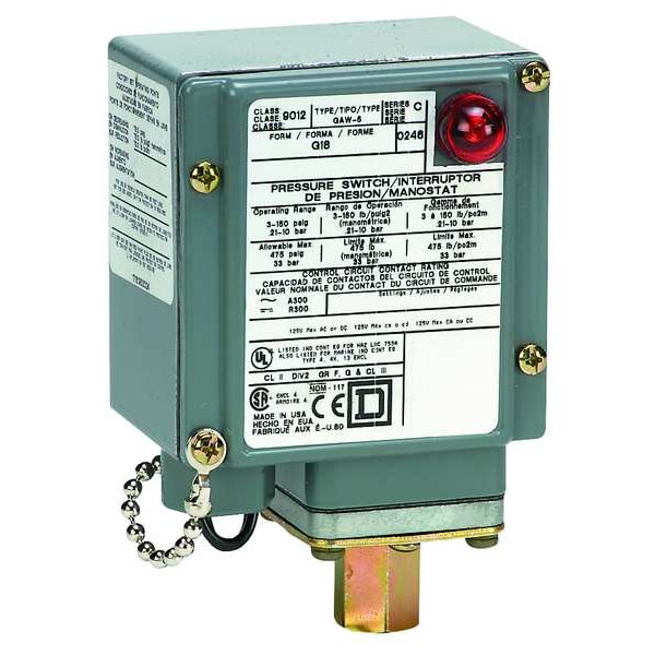Pressure Switch, Standard, SPDT, 1 Ports, 1/4-18" FNPT, 20 to 1000 psi Range, Aluminum