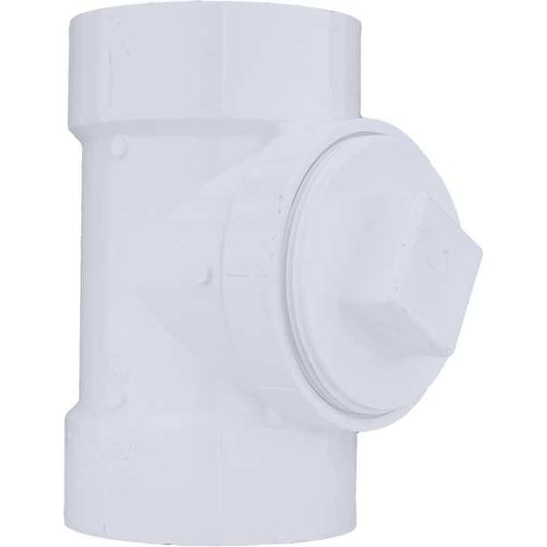 PVC Cleanout Tee with Plug, Hub x Hub x FNPT, 4 in Pipe Size