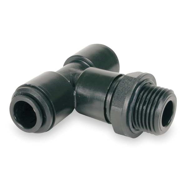 Push-Fit Tee Fitting, 1/4 in Tube Size, Acetal, Black, 10 PK