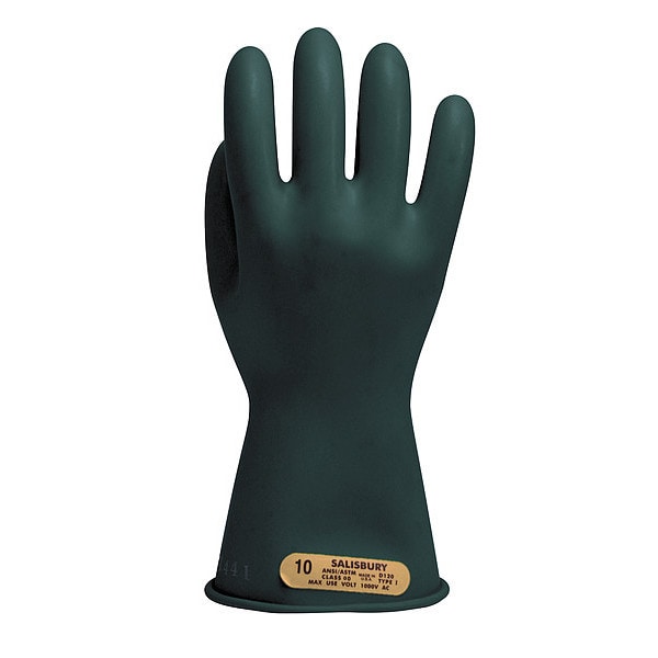 Electrical-Insulating Gloves, 500V AC, 750V DC, Rubber, 11" Length, Black, Size 8