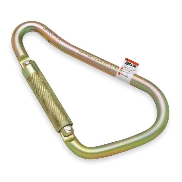 Carabiner, Twist-Lock, Pear, 8 5/8 in Length, 2" Gate Opening, Zinc-Plated Alloy Steel, Gold
