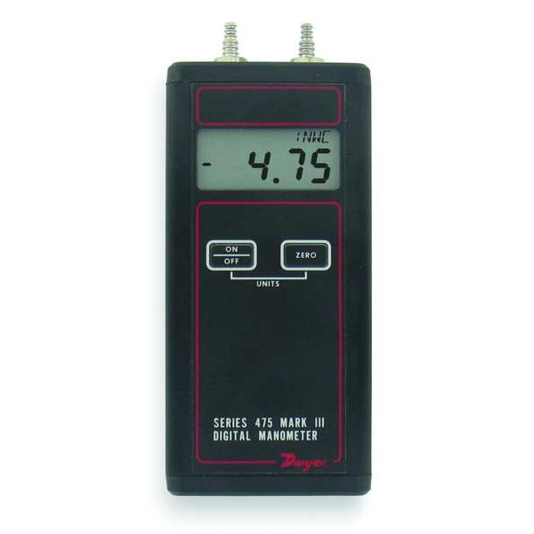 Handheld digital manometer, range 0-20.00" w.c. (4.982 kPa), max. pressure 10 psig.