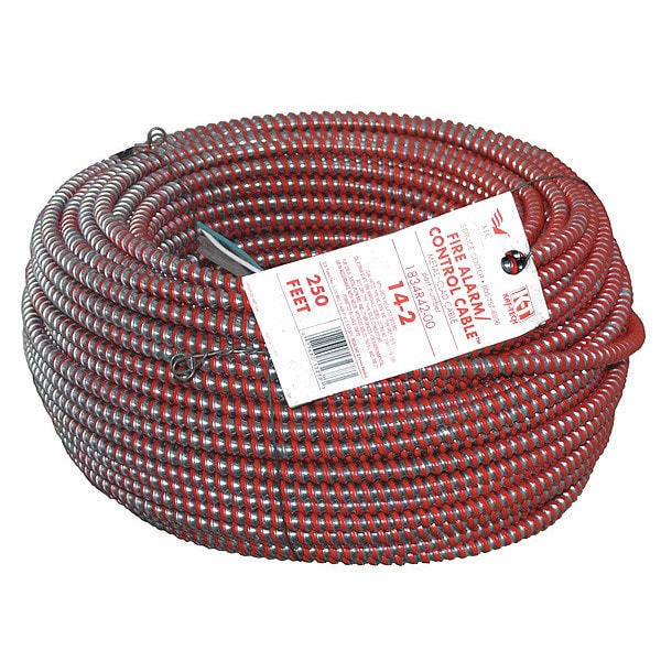Metal Clad Building Cable, MC; FPLP, 14 AWG, 2C with Ground C, Red, Steel, Solid, 600V AC, 250 ft