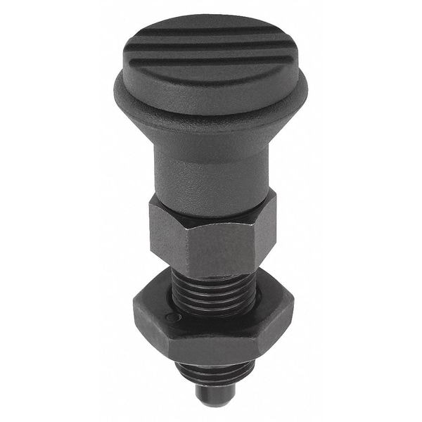 Indexing Plunger D1= 1/2-13, D=6, Style B, Non-Lockout w Locknut, Steel Hardened, Knob Plastic Black