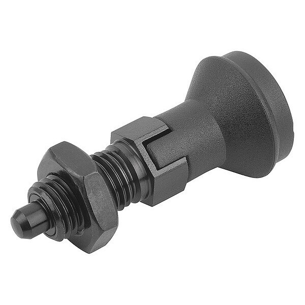 Indexing Plunger D1= M10X1, D=5, Style D, Lockout Type w Locknut, Steel Hardened, Knob Plastic