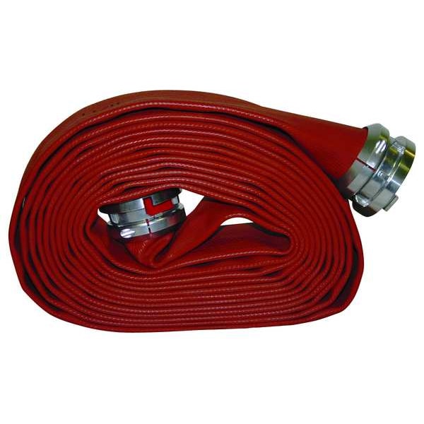 Fire Hose, Single Jacket, 25 ft Length, 5 in Hose Inside Dia., PVC Nitrile Rubber Hose Tube, Red