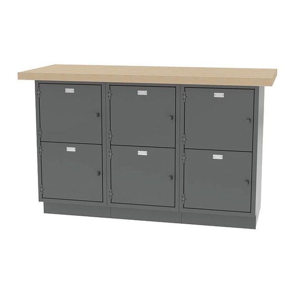 Wall Workbench, 6 Lockers, 60"x24"x36-3/4"